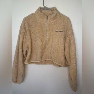 YoungLA Fuzzy Tan Teddy Cropped Quarter Zip